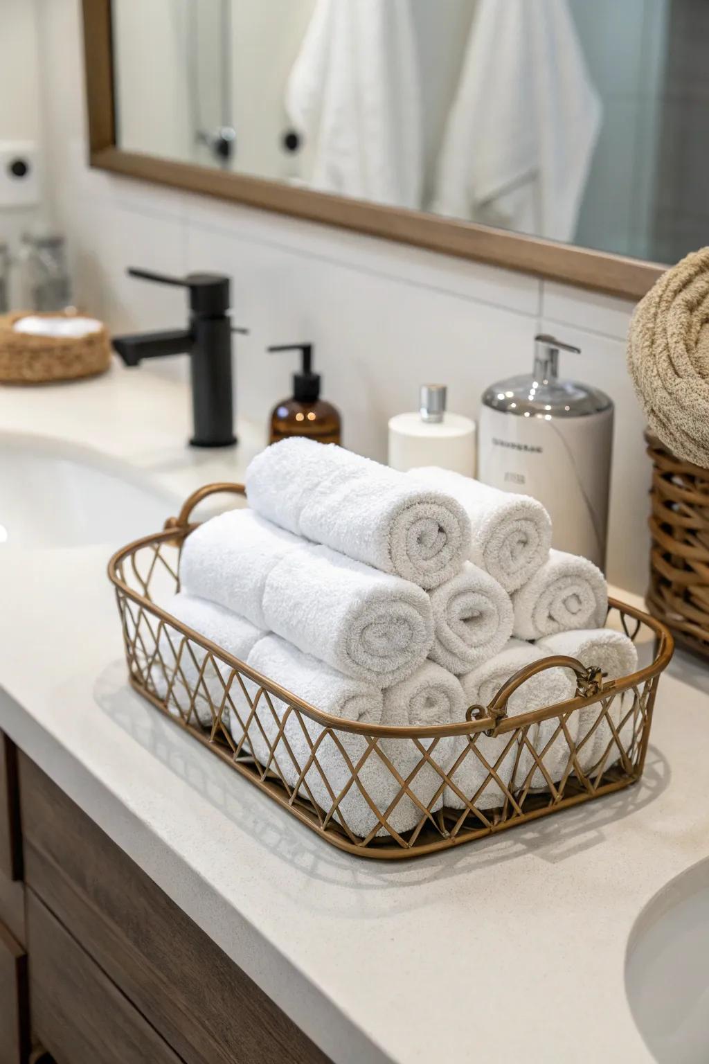 Materials contribute warmth and feel to your restroom counter.