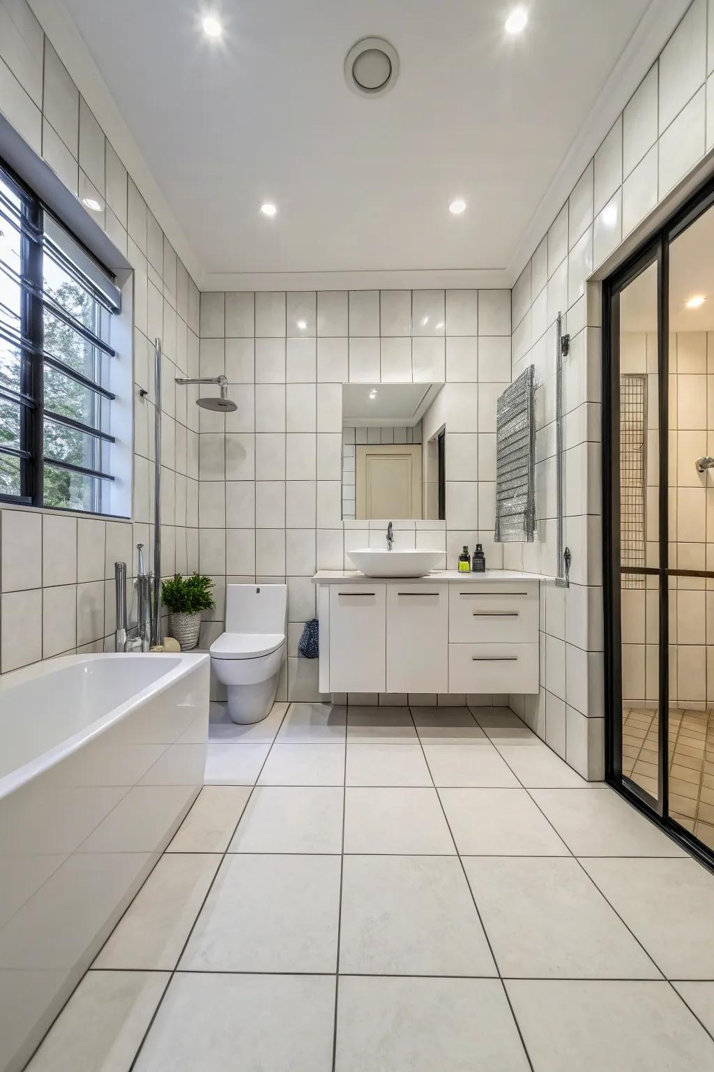 Extensive format floor coverings enhance spaciousness and openness.