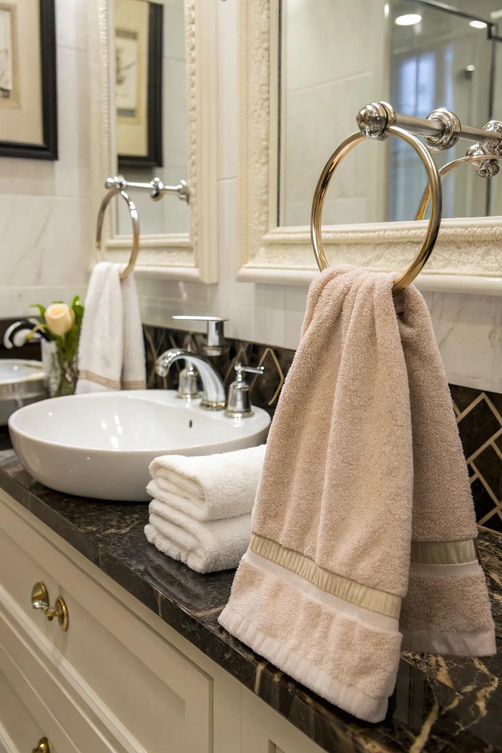 Towel rings append a sophisticated note to hand towel displays.