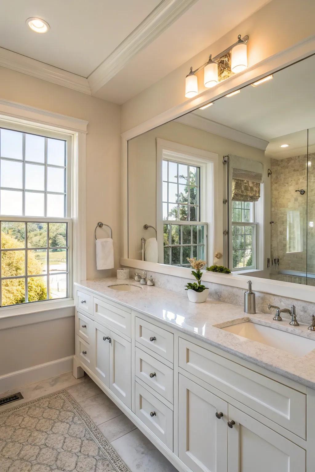 Any space can be brightened by mirrors that reflect natural light.