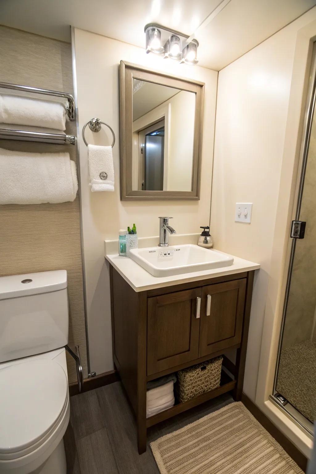 Maximize your restroom's area through clever, space-saving solutions.