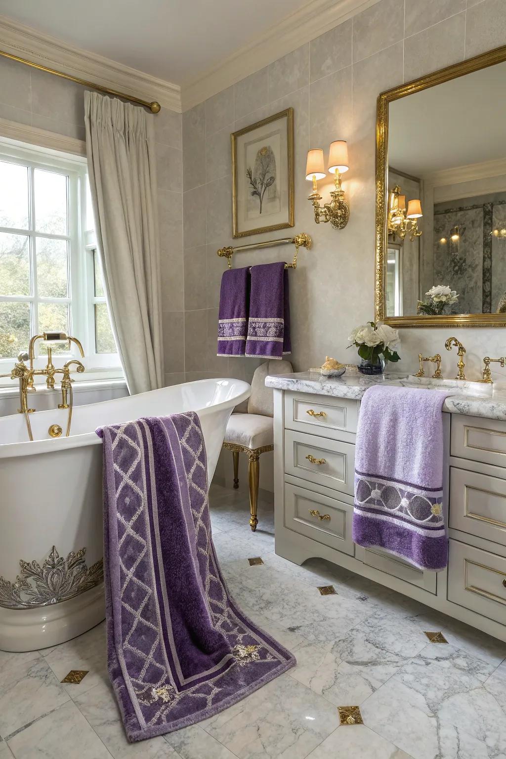 Amethyst and argent weaves offer a luxurious and regal sensation.