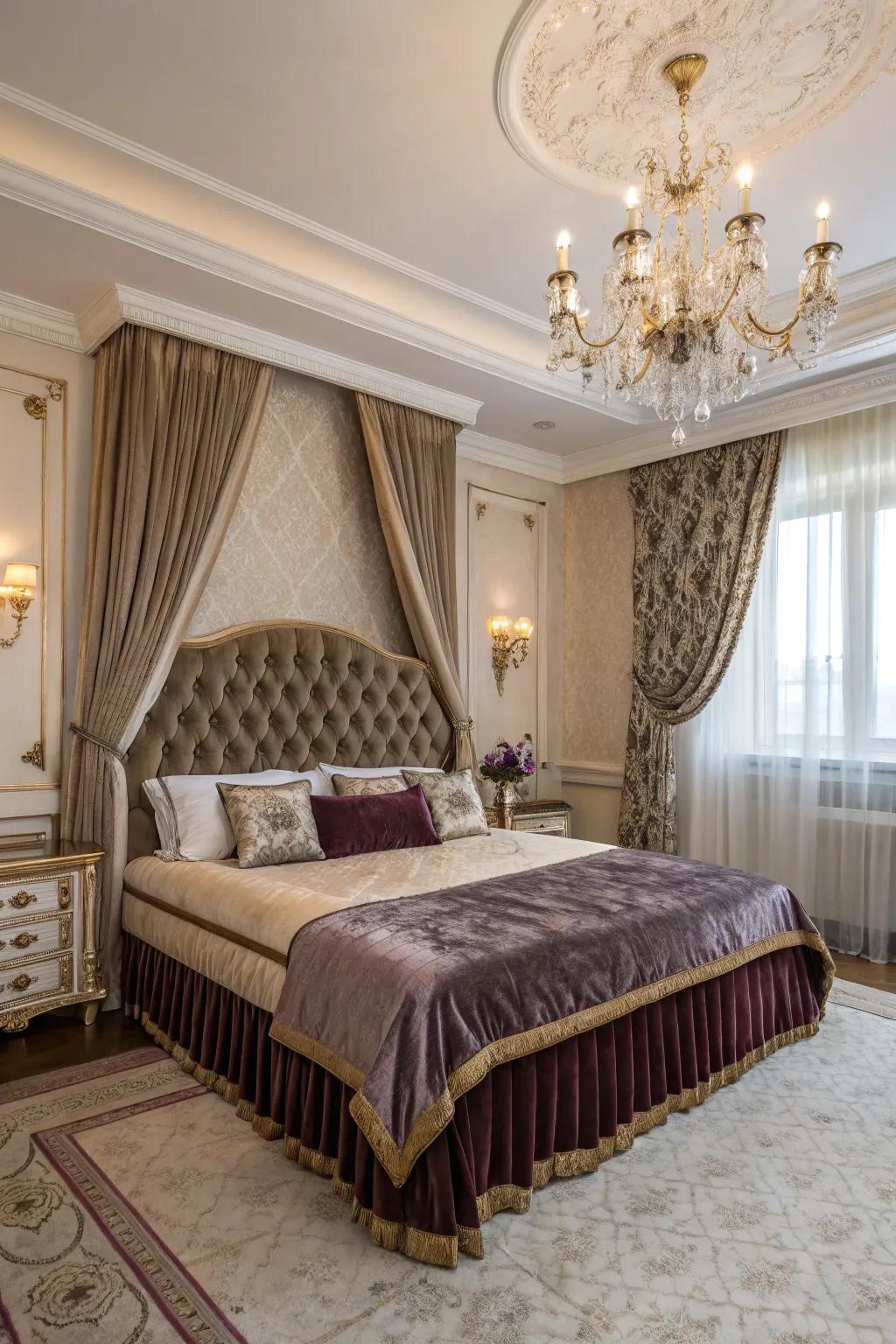 Velvet imparts richness and opulence to any bedroom setting.