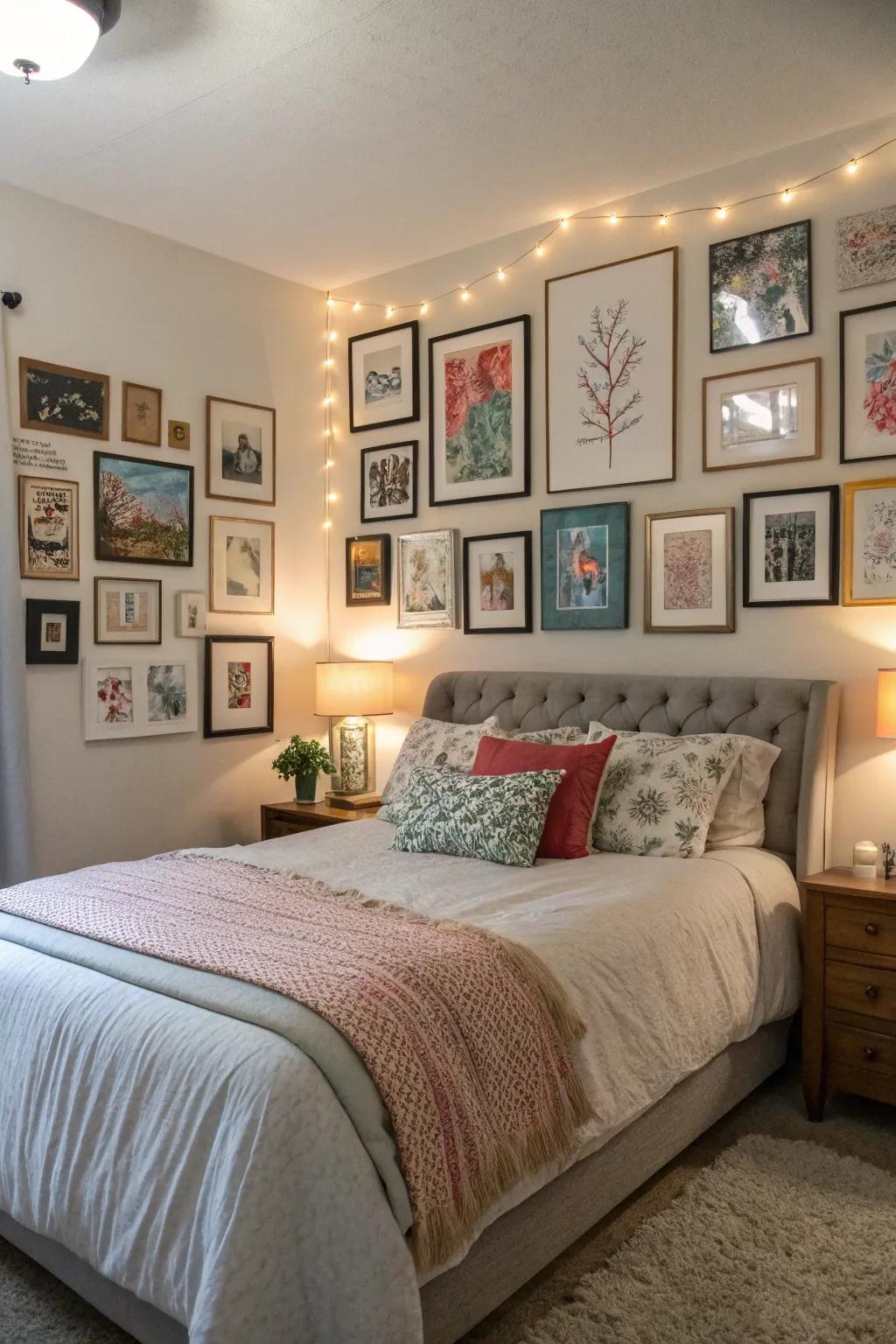 An art gallery wall delivers a personalized feel.