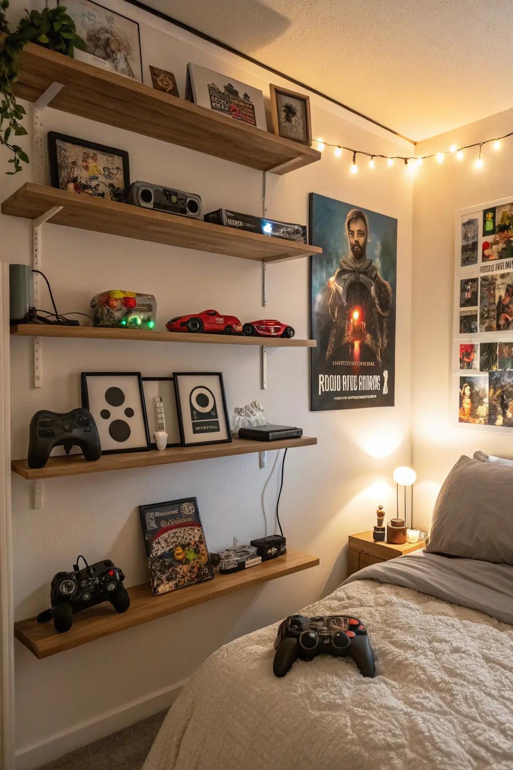 Hanging racks showcase collectibles elegantly.