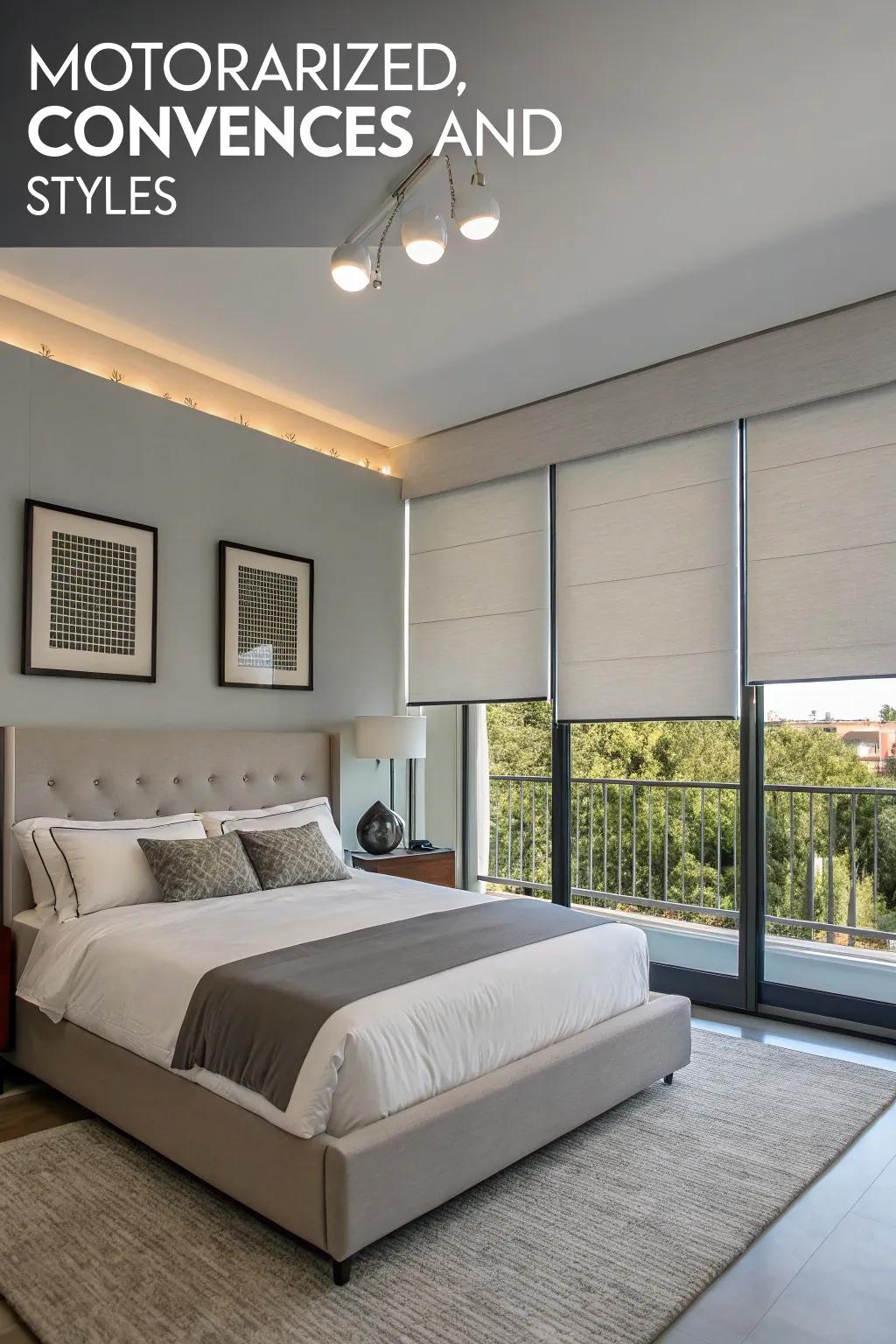 Automated shades convey modern expediency to your bedroom.