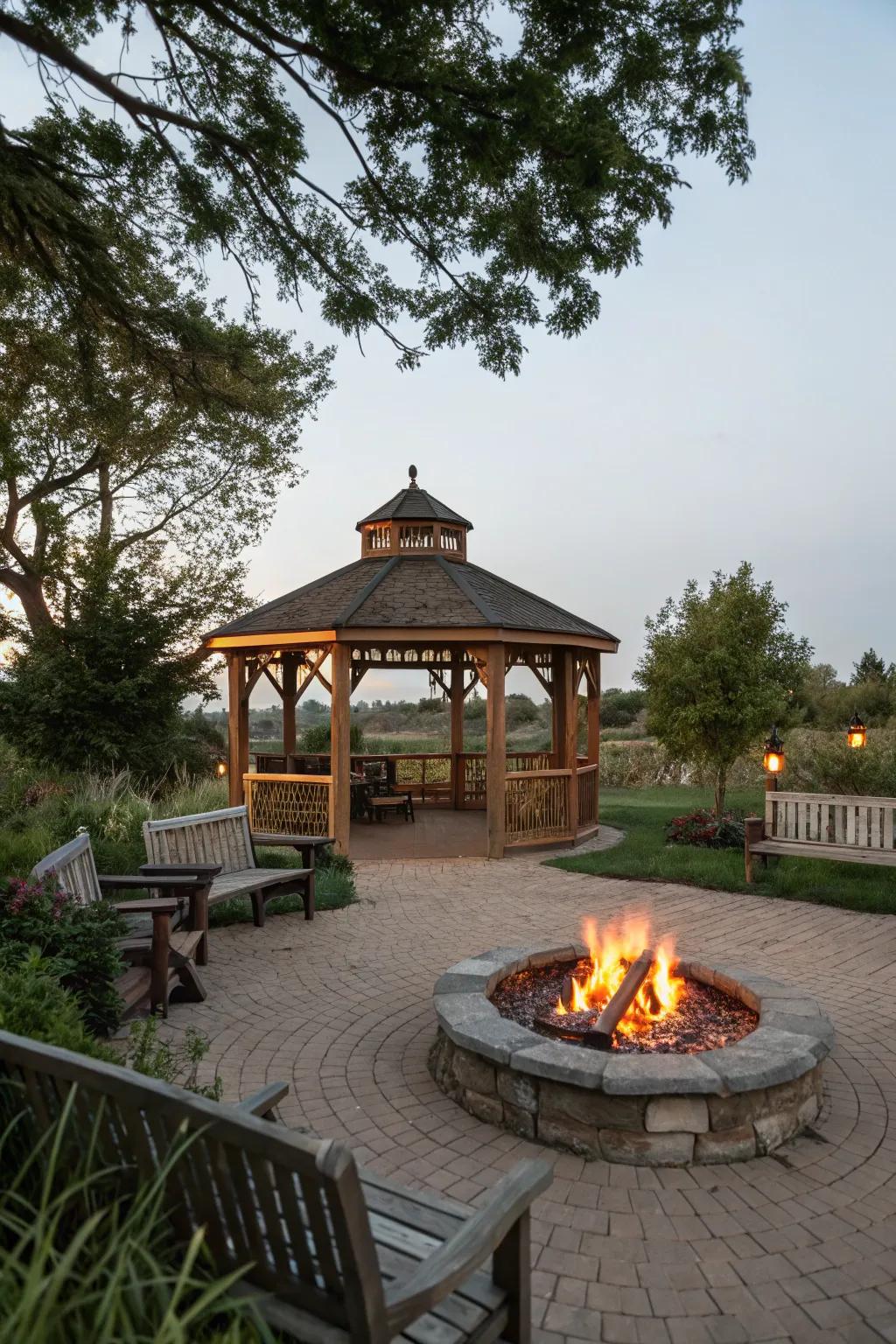 A fire pit offers warmth and functions as a captivating centerpiece.