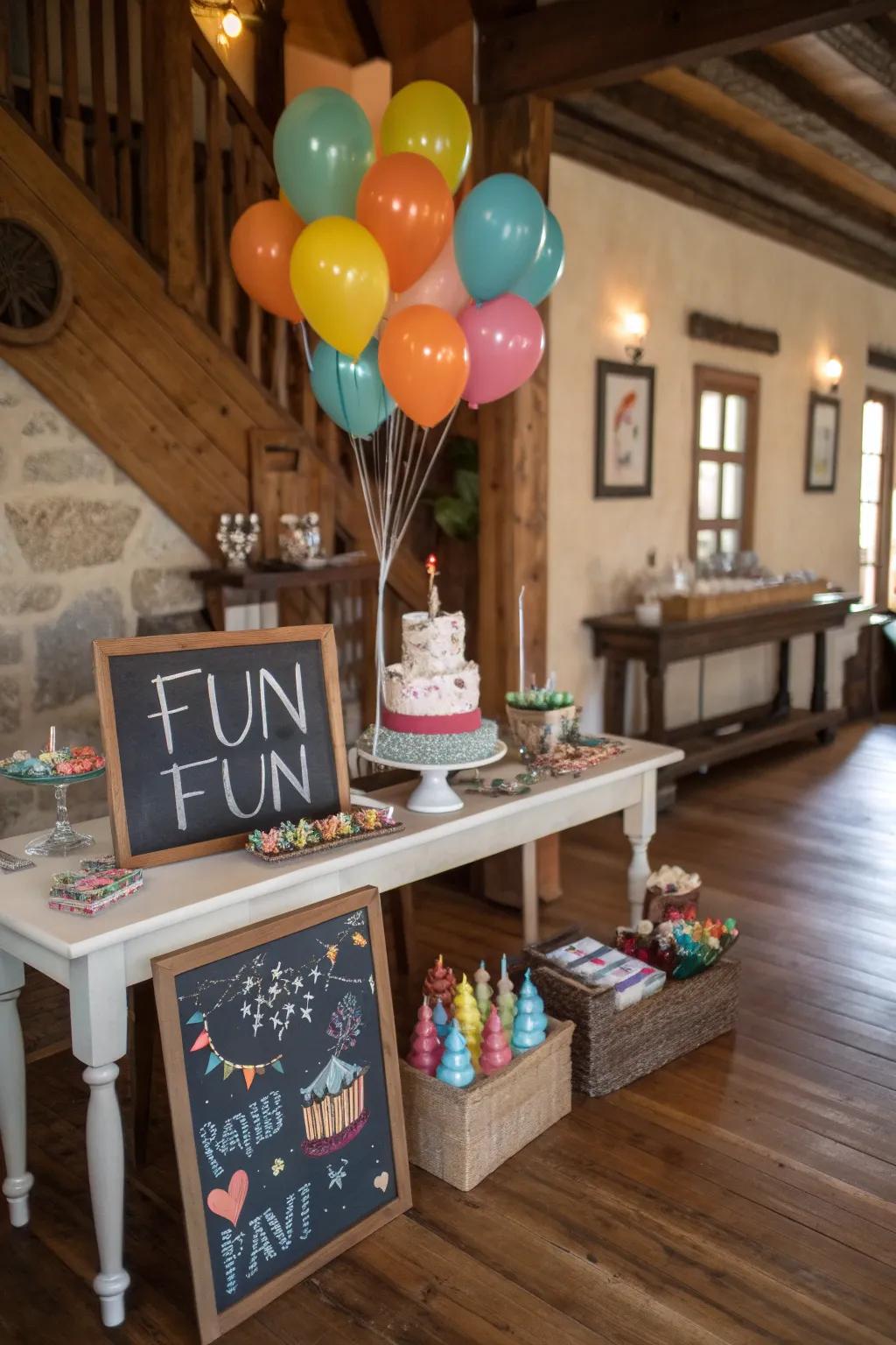 Slate signs introduce a playful and interactive feature.