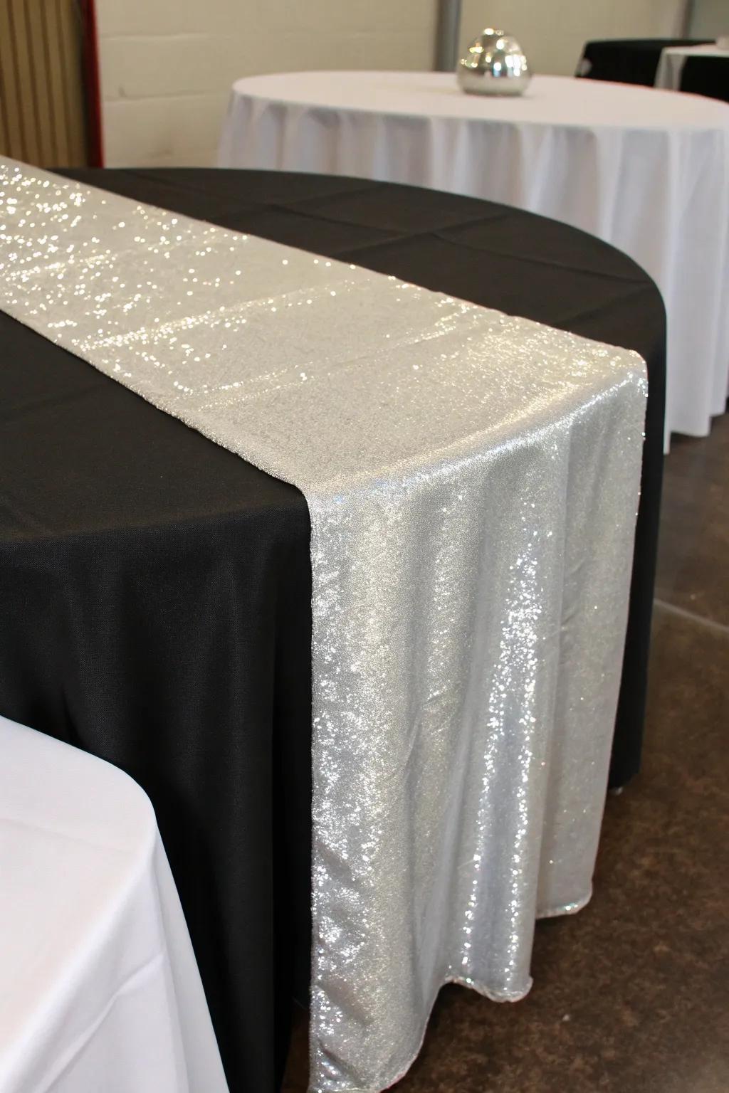 A shimmering table runner lends elegance and depth.