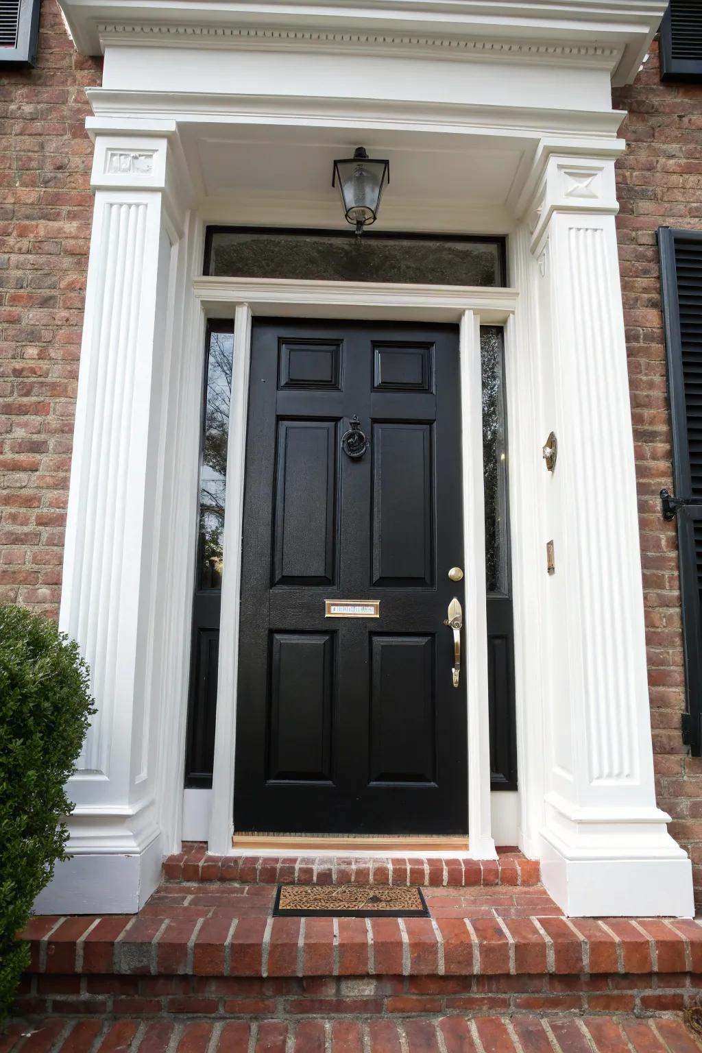 Broad brick molding around an onyx door enhances dimension and sophistication.