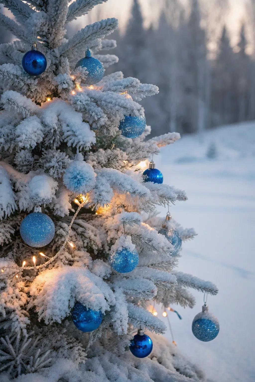 A frosted azure dreamscape Christmas tree design.