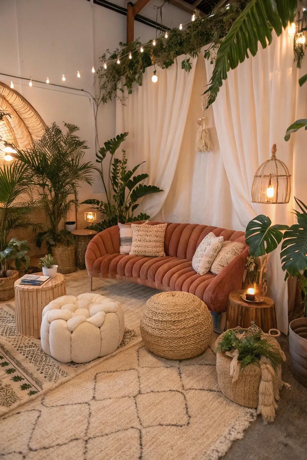 Organic forms contribute movement and harmony to a bohemian space.