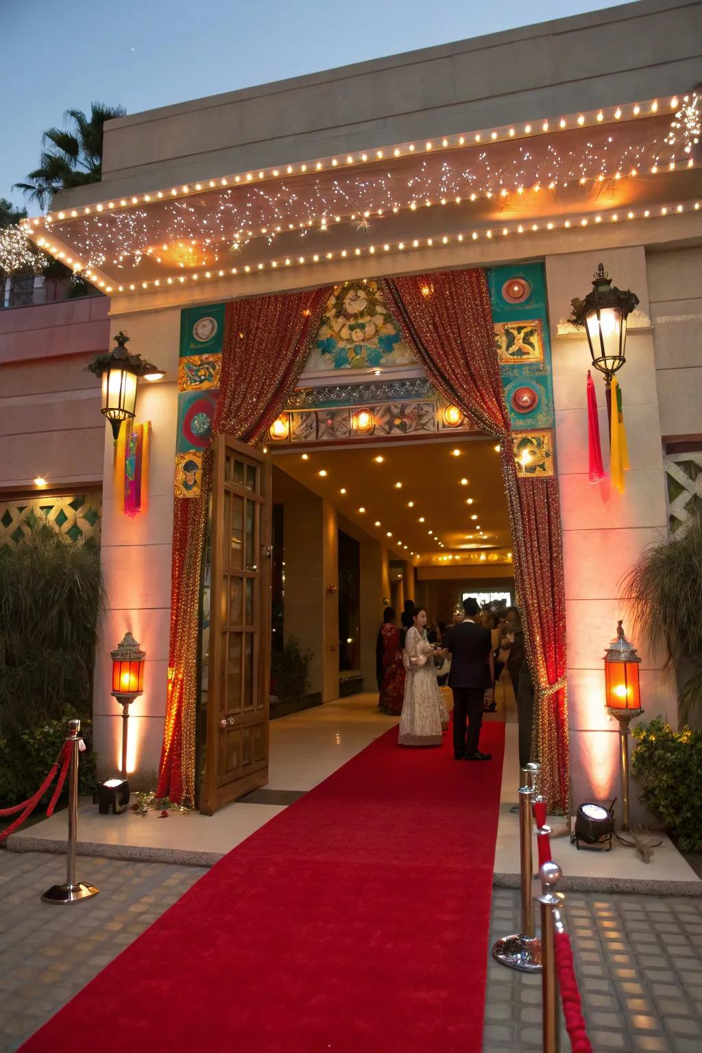 Create a memorable entrance with a glamorous red carpet.