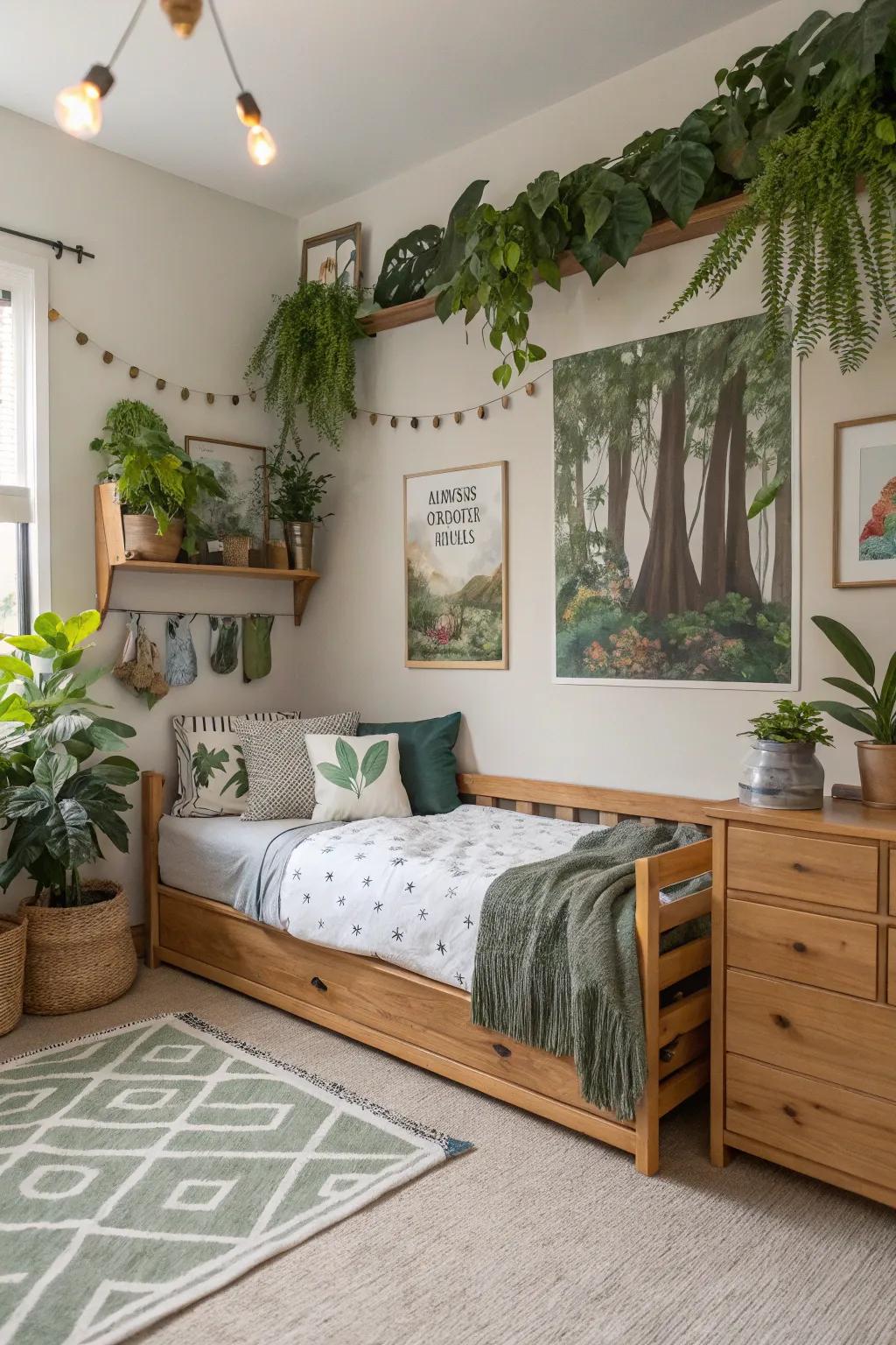 Generate a serene escape with nature-influenced daybed decor.