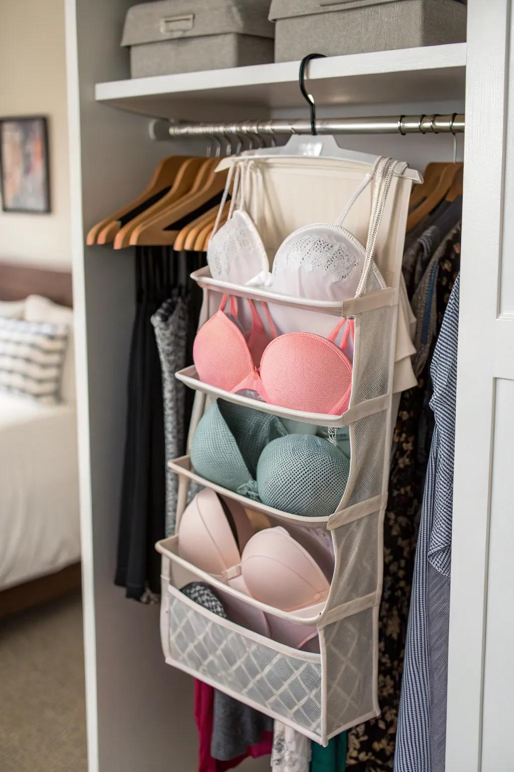 Embrace creativity via a tiered file carriage for undergarment storage.