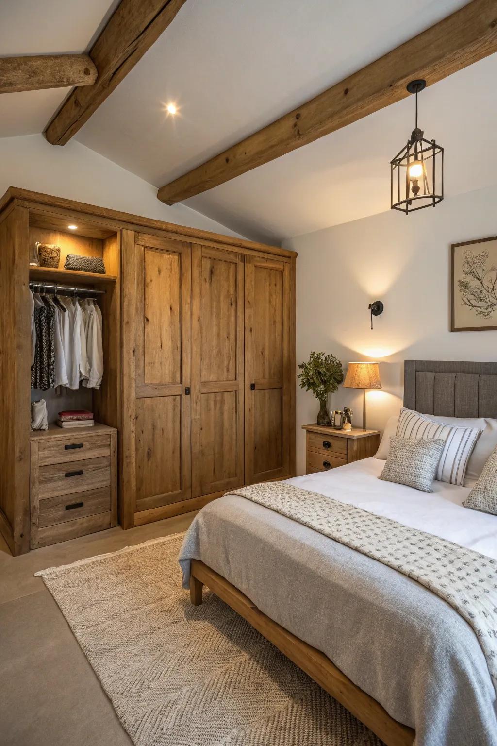 Rustic wood wardrobes bring warmth and character into any room.