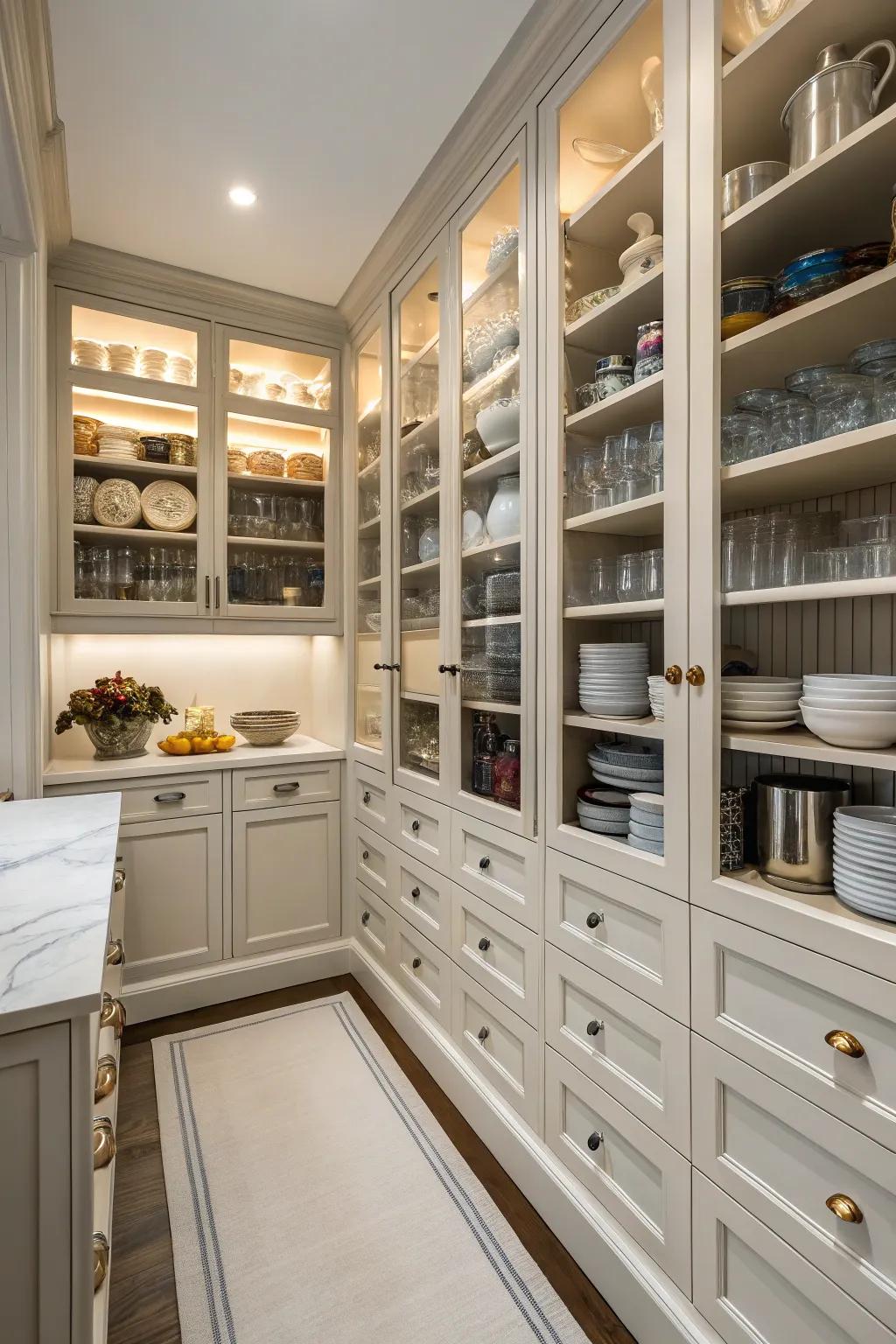 Upright storage streamlines space within this elevated pantry.