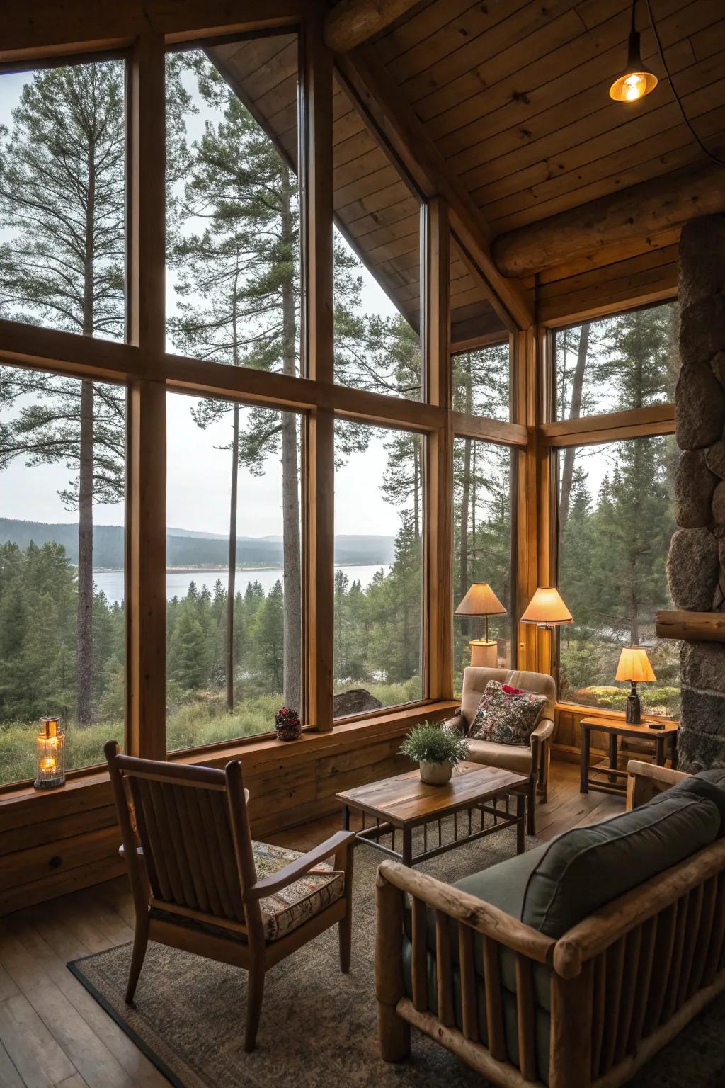 Furniture alignment enhances the connection with the surrounding landscape.
