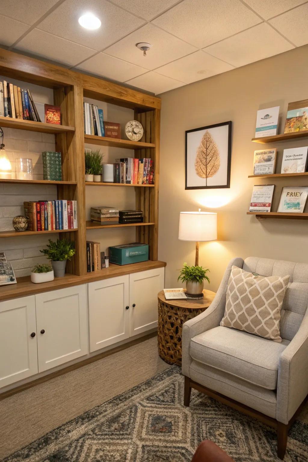 The synthesis of functionality and aesthetics is achieved through shelving.