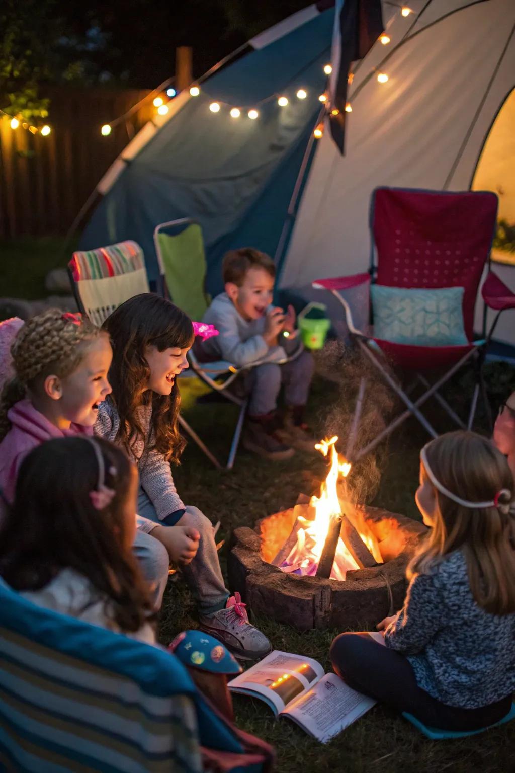 Narrative session surrounding the campfire engendering indelible recollections.