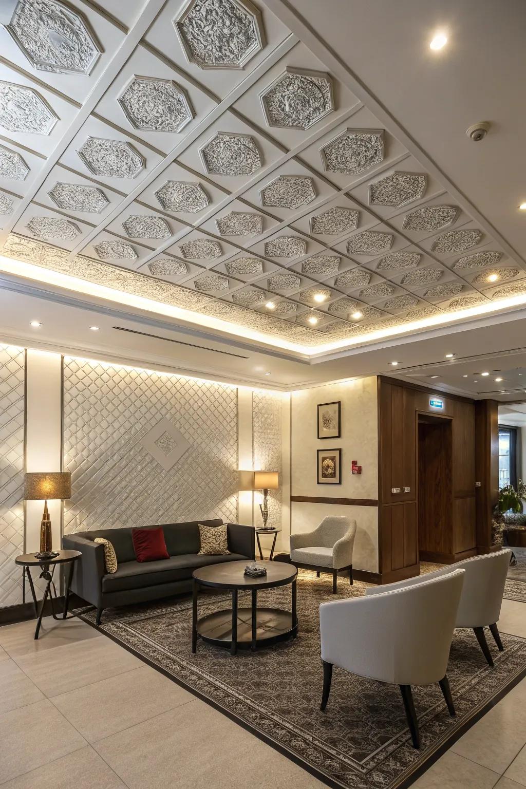 A locale showcasing fashionable ceiling segments injecting textural curiosity.