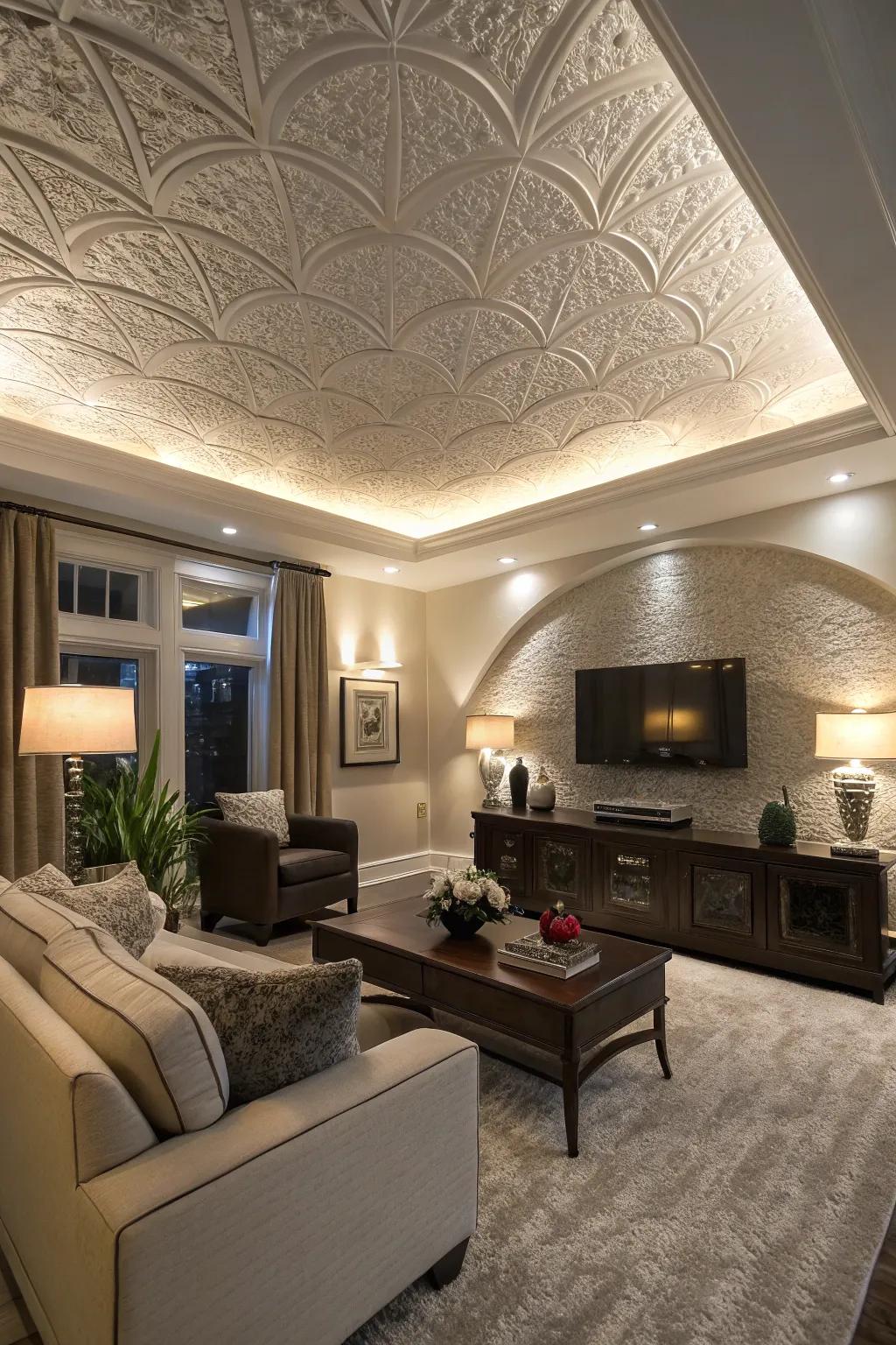 Create an audacious statement with the heightened sweep finish overhead.