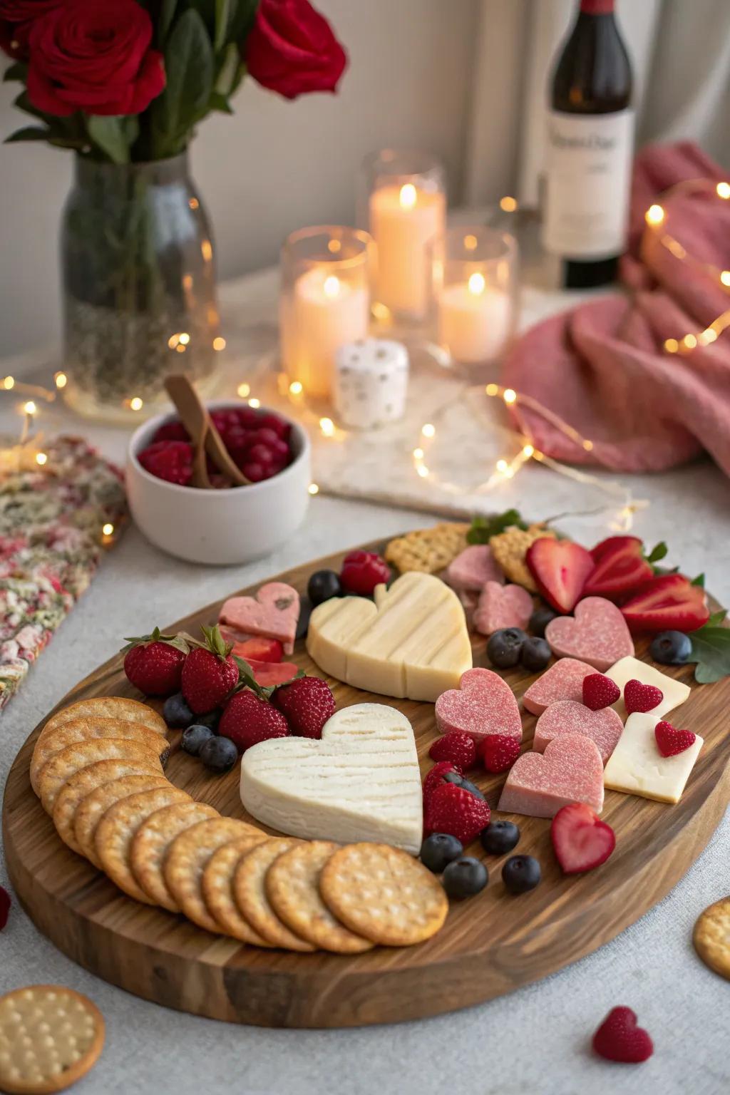 A romantic-themed display incorporating heart-shaped accents.