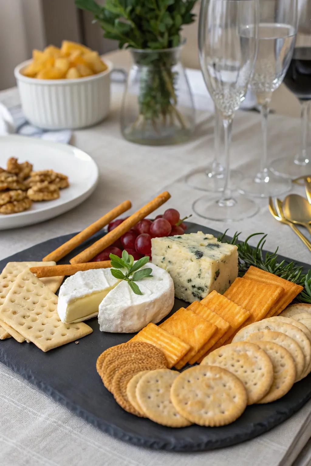 Cheese board harmonized with texture and crispness.