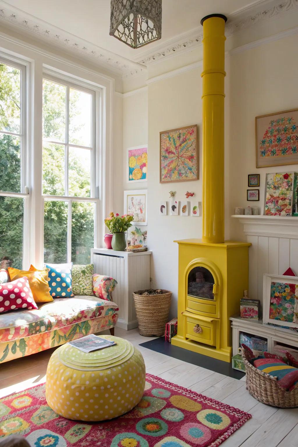 Sunny citron brightens the chamber, thus engendering a vivacious and inviting area.