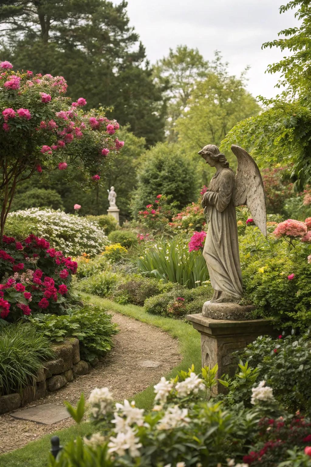 Outdoor statues with spiritual themes enhance the serenity of outdoor spaces.
