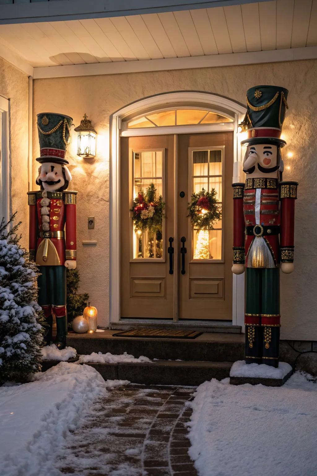 Nutcracker sentinels stand guard for a festive reception.
