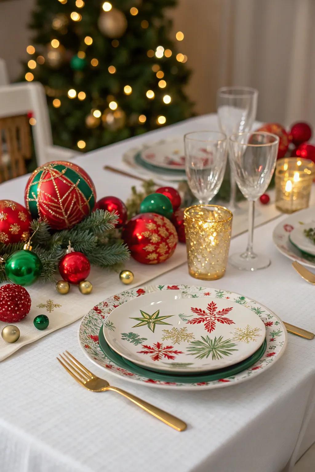 Spheres contribute pigment and whimsy to the celebratory table.