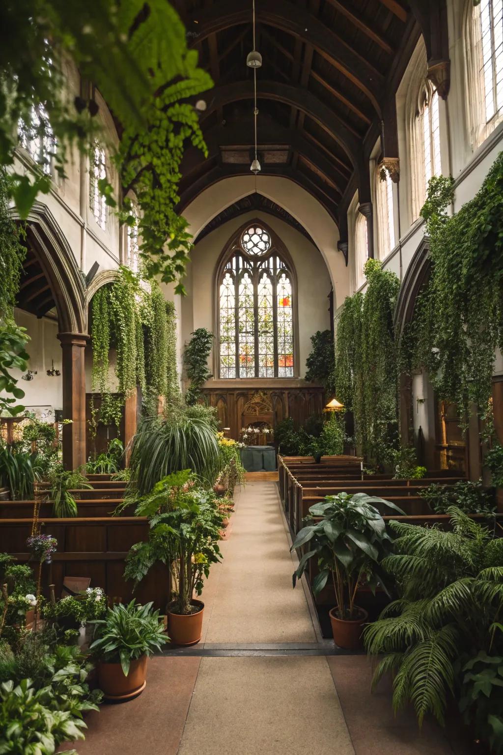 Verdure imparts a revitalizing flourish to the historical space.