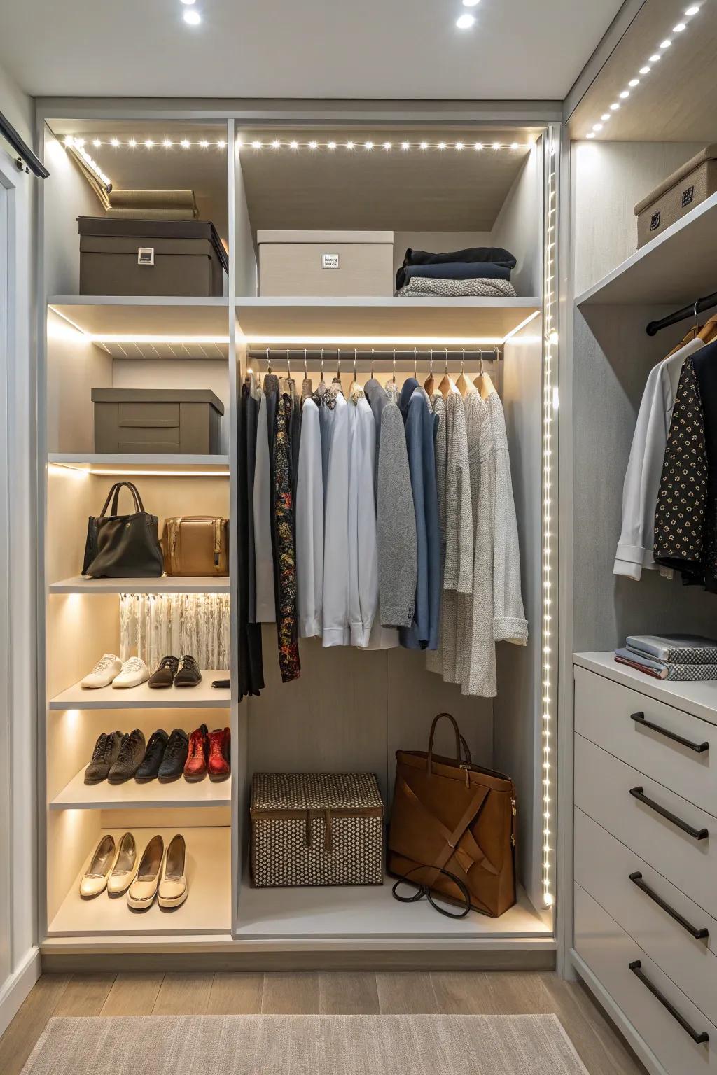 Improve your closet's ambiance with effective lighting solutions.