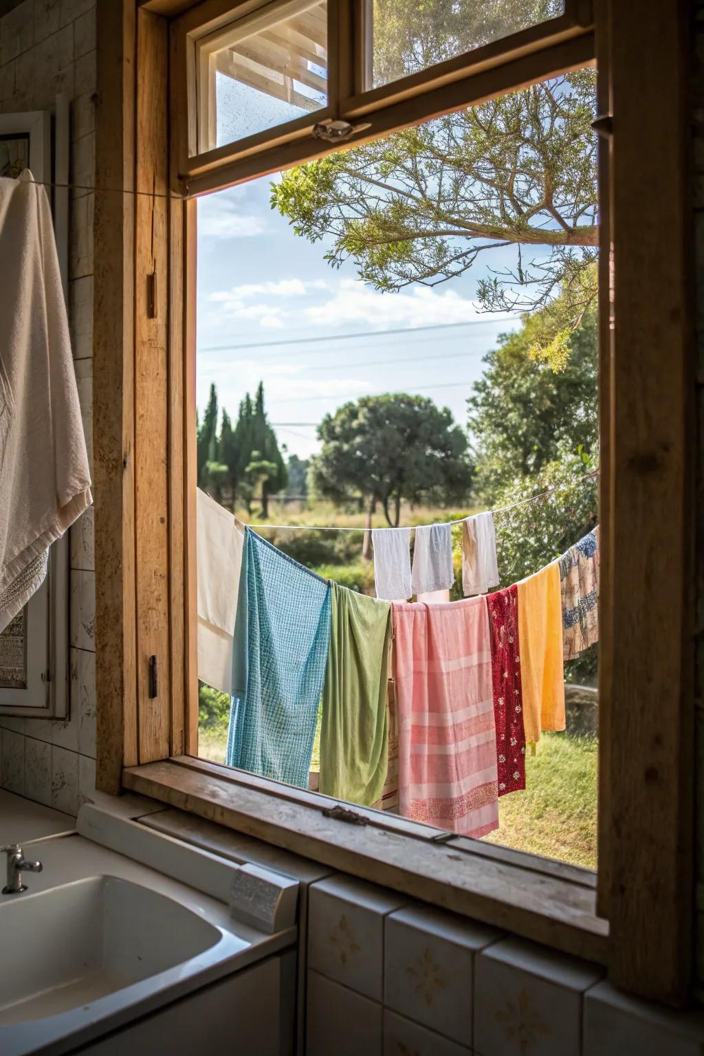 A subtle and convenient clothesline external to the culinary space window.