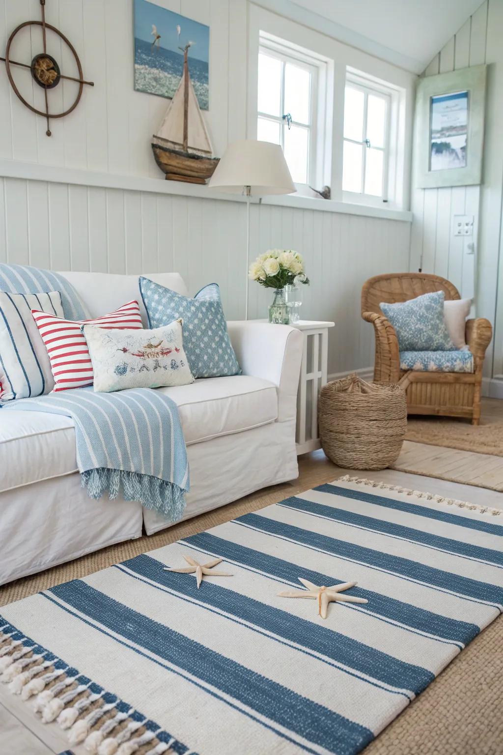 A room featuring stripes for a classic nautical flourish.
