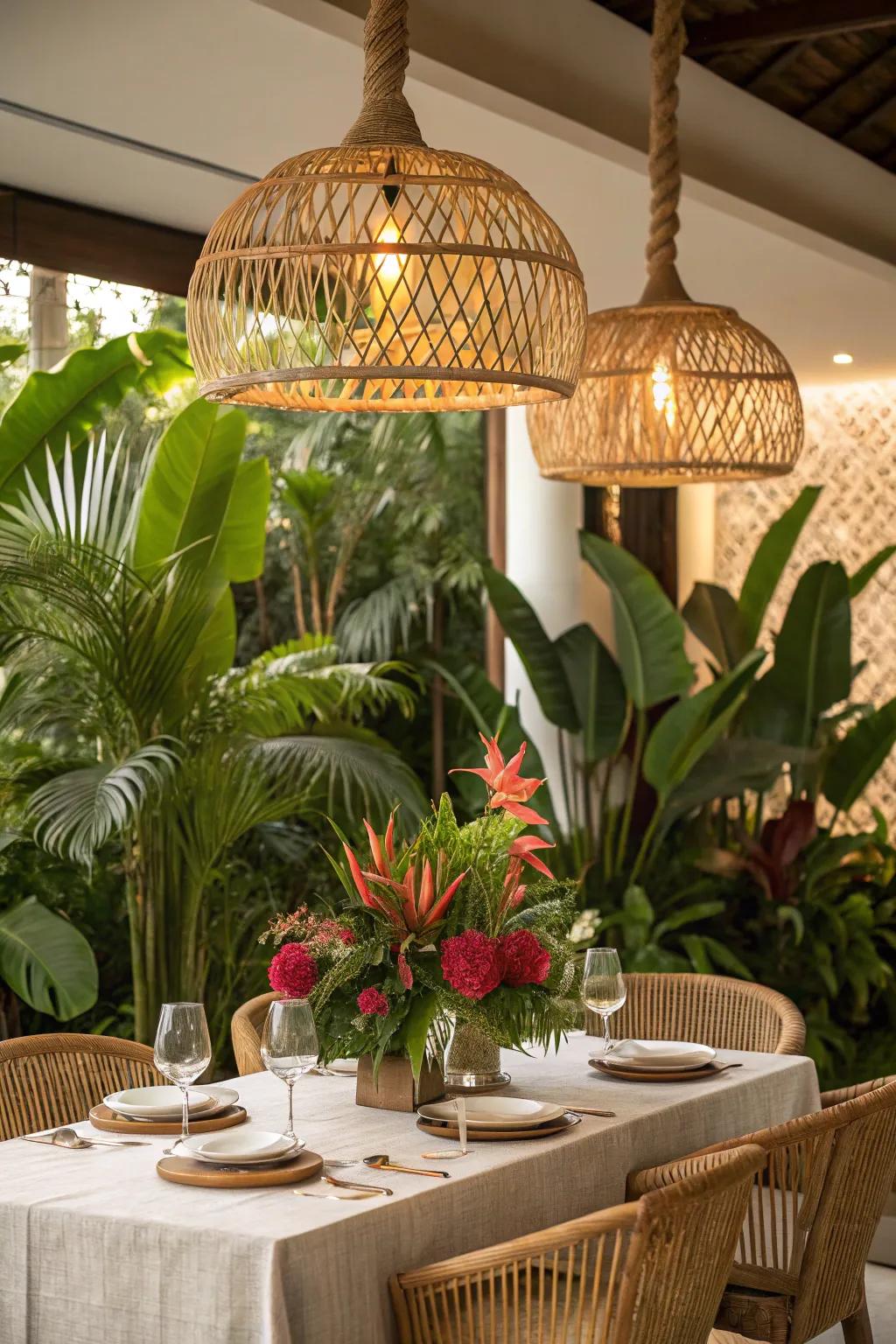 Cane pendants contribute an exotic, tropical nuance to your space.