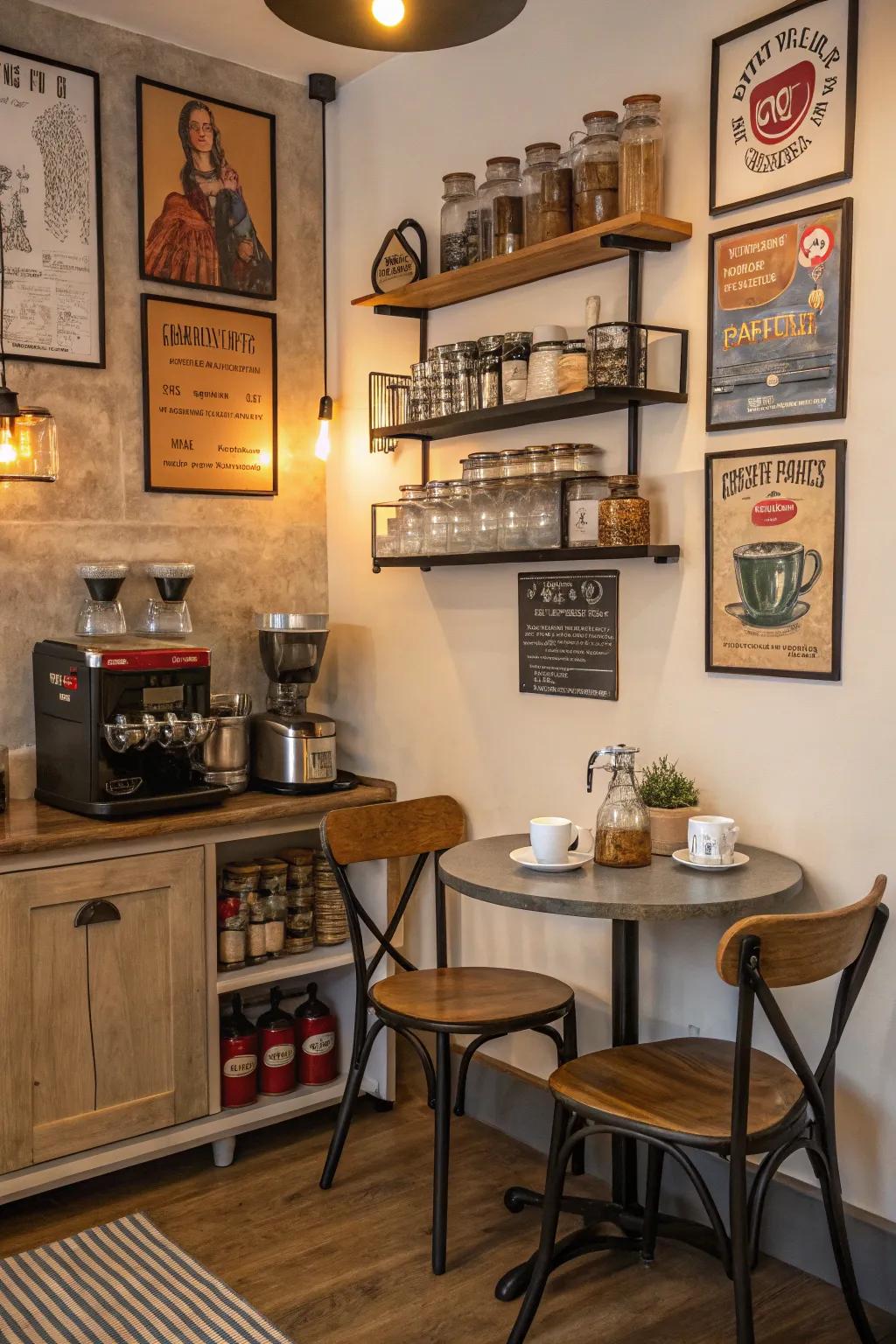 A snug beverage corner within the cooking area.