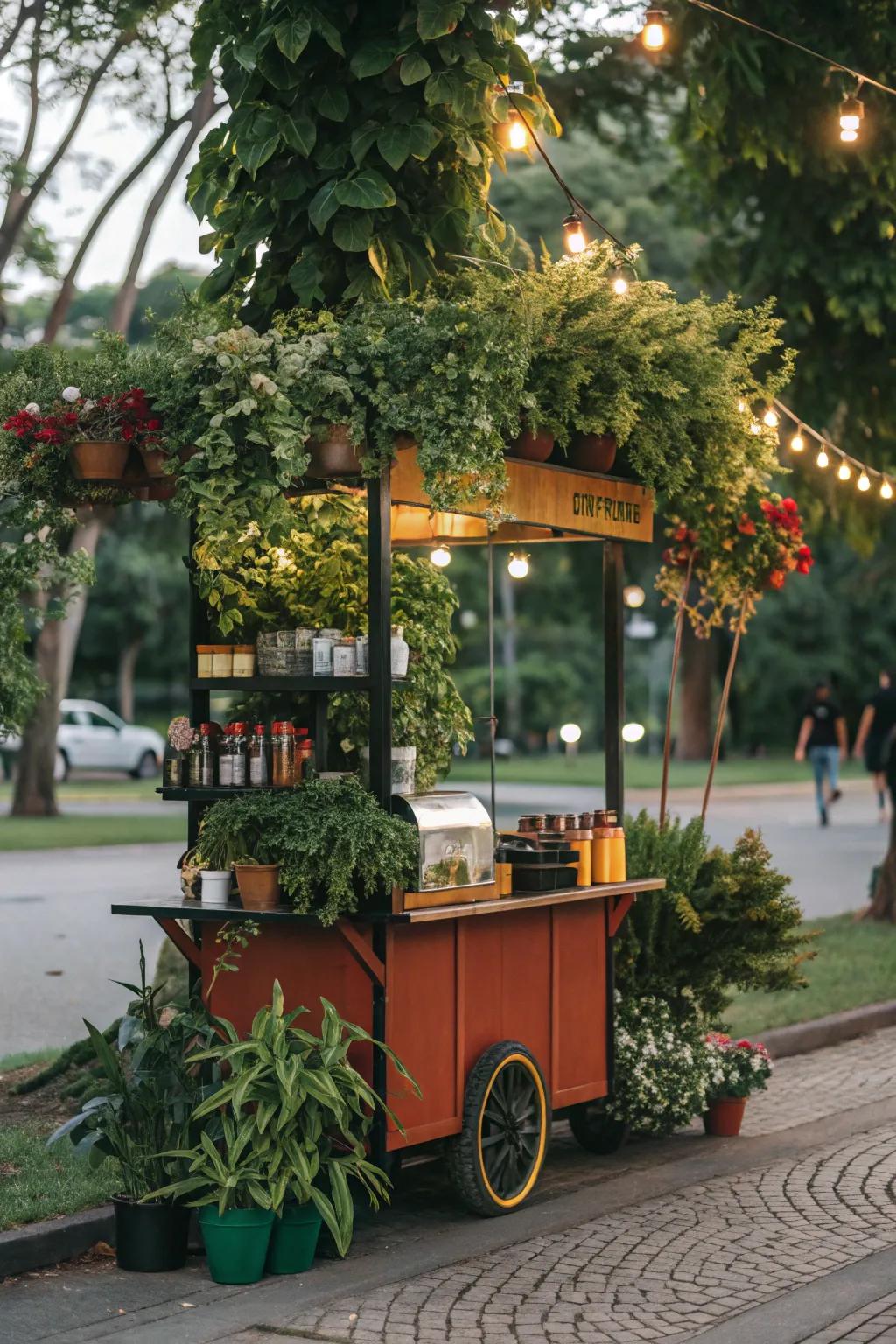 Incorporate natural elements with plants on your coffee cart.