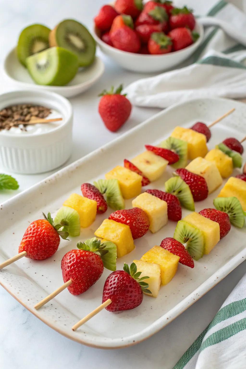 Colorful fruit sticks, a healthy and fun snack choice.