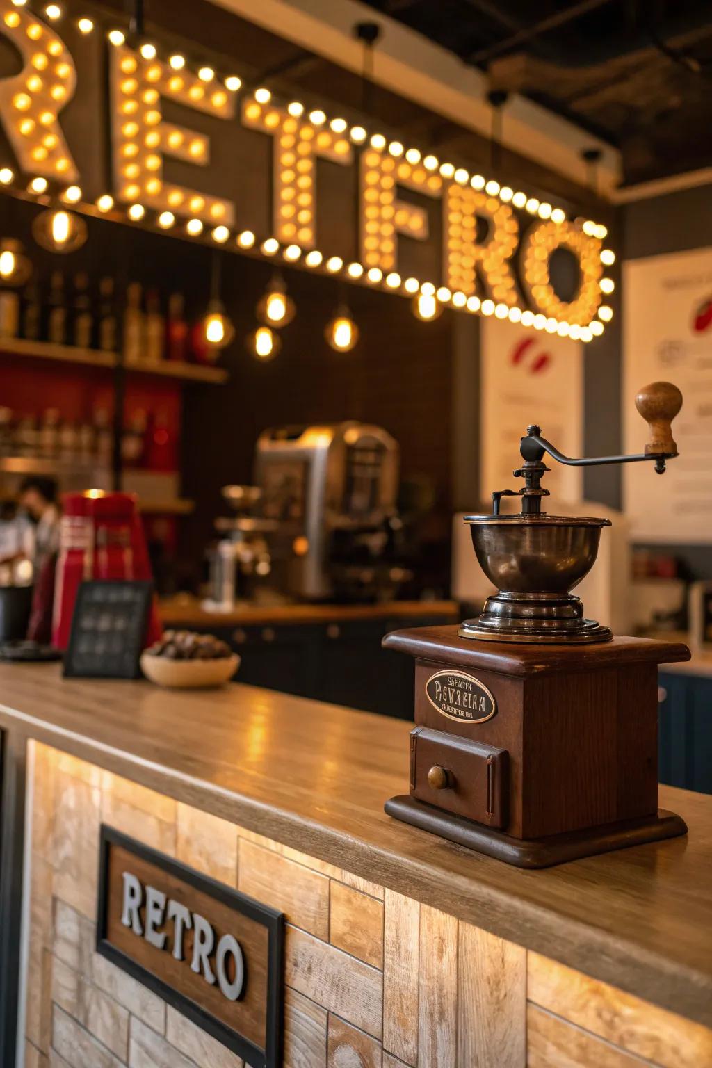 Vintage elements conveying a nostalgic charm to your coffee location.
