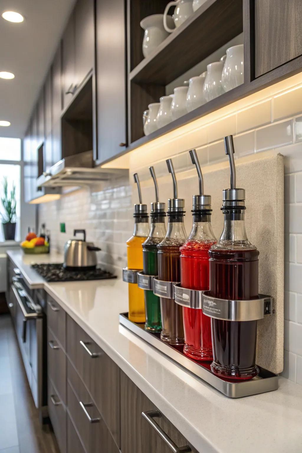 Wall-mounted holders enhance area and reduce clutter.