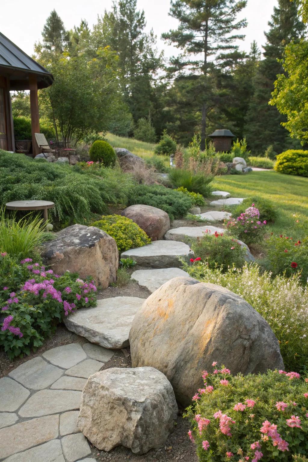 Large rocks enhance versatility and impart a natural touch to your landscape.