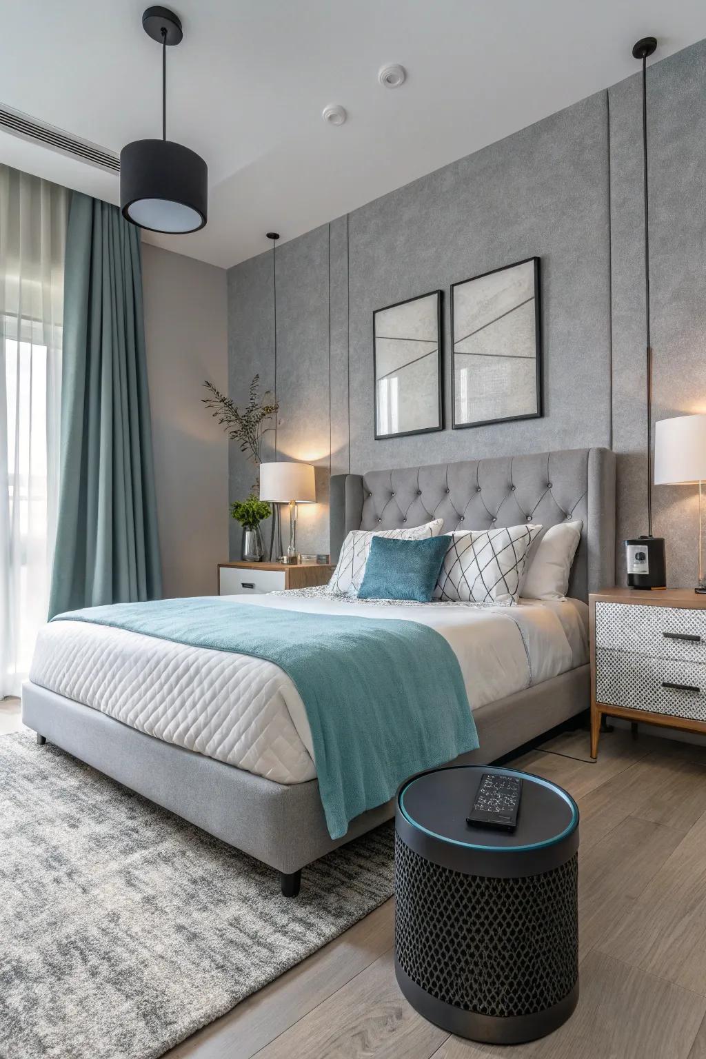 Intelligent technology incorporates expediency and a contemporary advantage to the sleeping quarters.