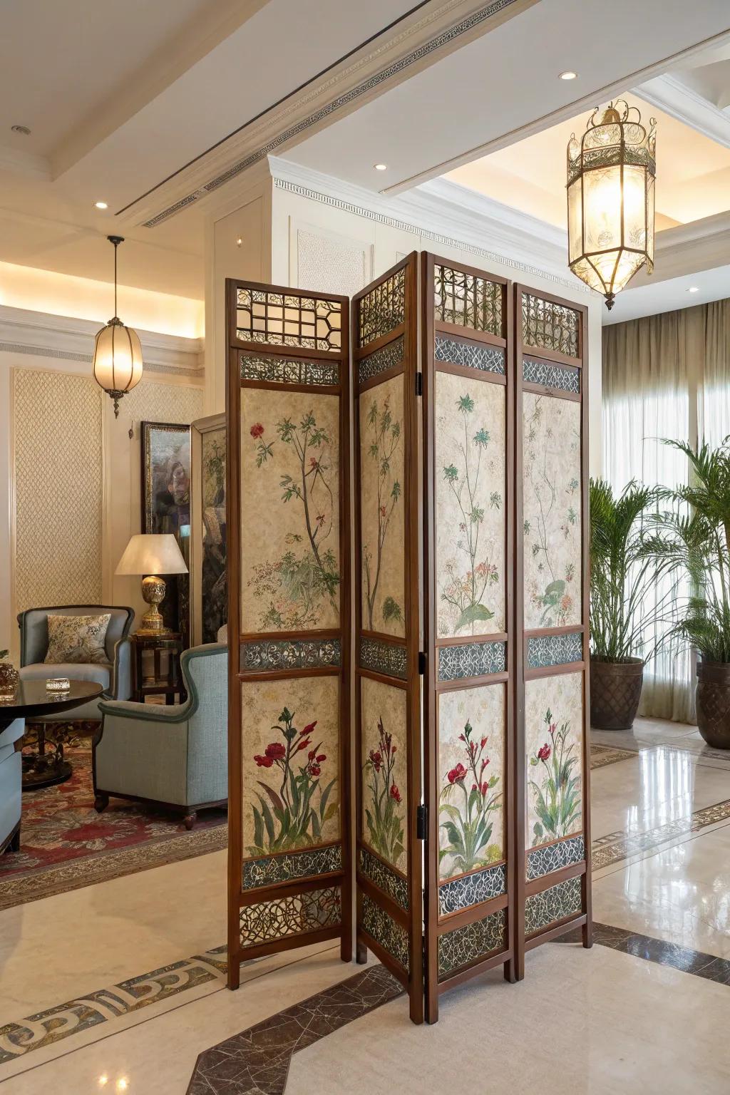 With a stylish folding screen, you can both divide and decorate.