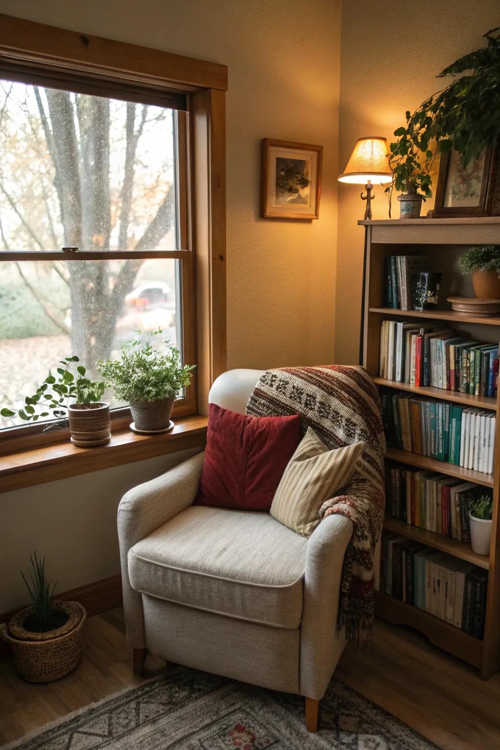A dreamy reading recess that entices relaxation and escape.