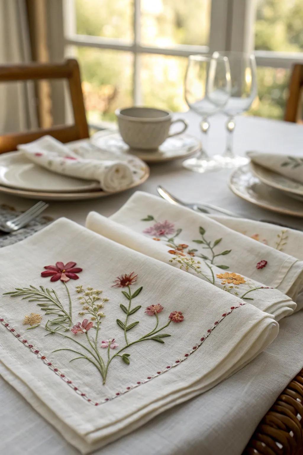 Ornate fabric squares infuse sophistication into your table décor.