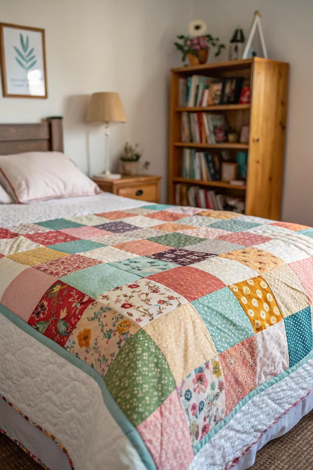 Patchwork quilts add a handmade touch to the decor.