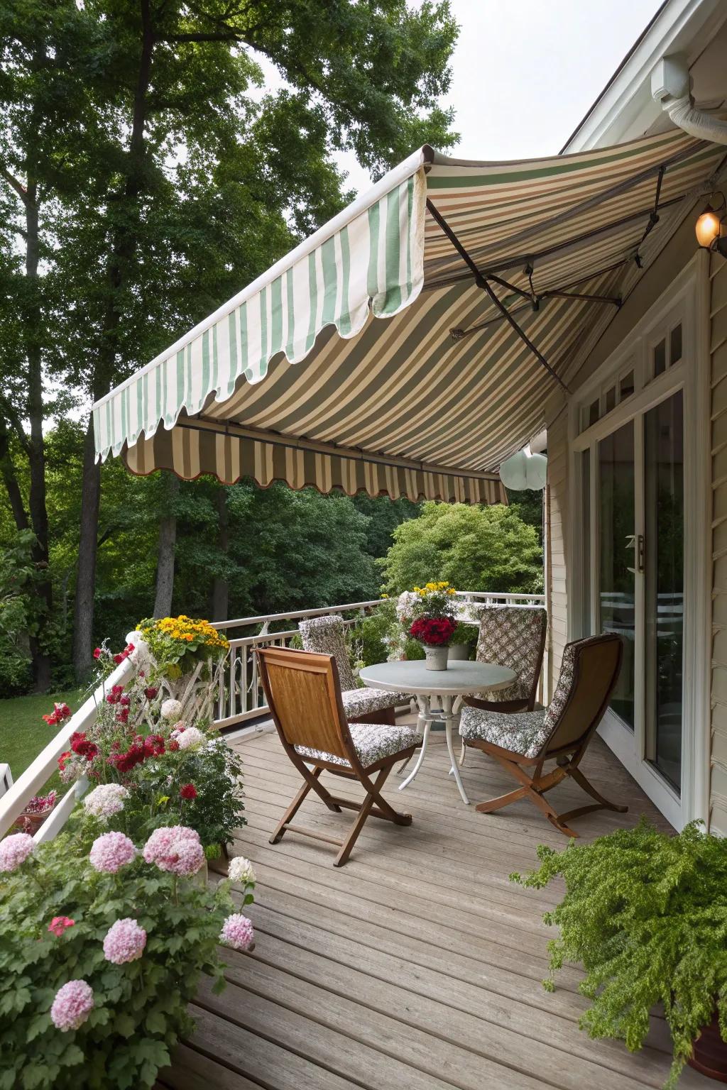 A charming antique canvas covering deck for a nostalgic feel.