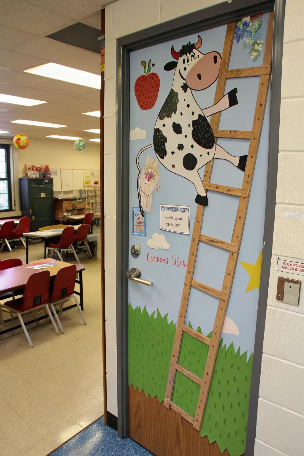 A 'Ascending Higher' door decoration for motivation